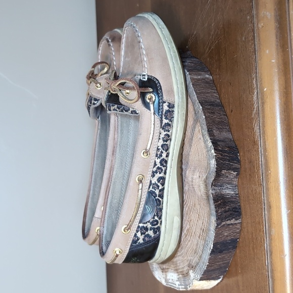 SPERRY TOP SIDER Tan Leather Sparkle Leopard Accents SZ 10 - Picture 3 of 10